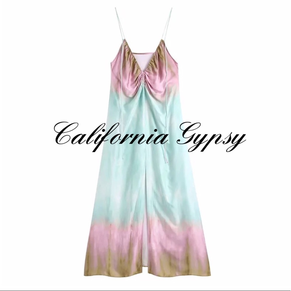 LAST ONE Ombré Tie Dye Chiffon Midi Dress - Picture 3 of 16